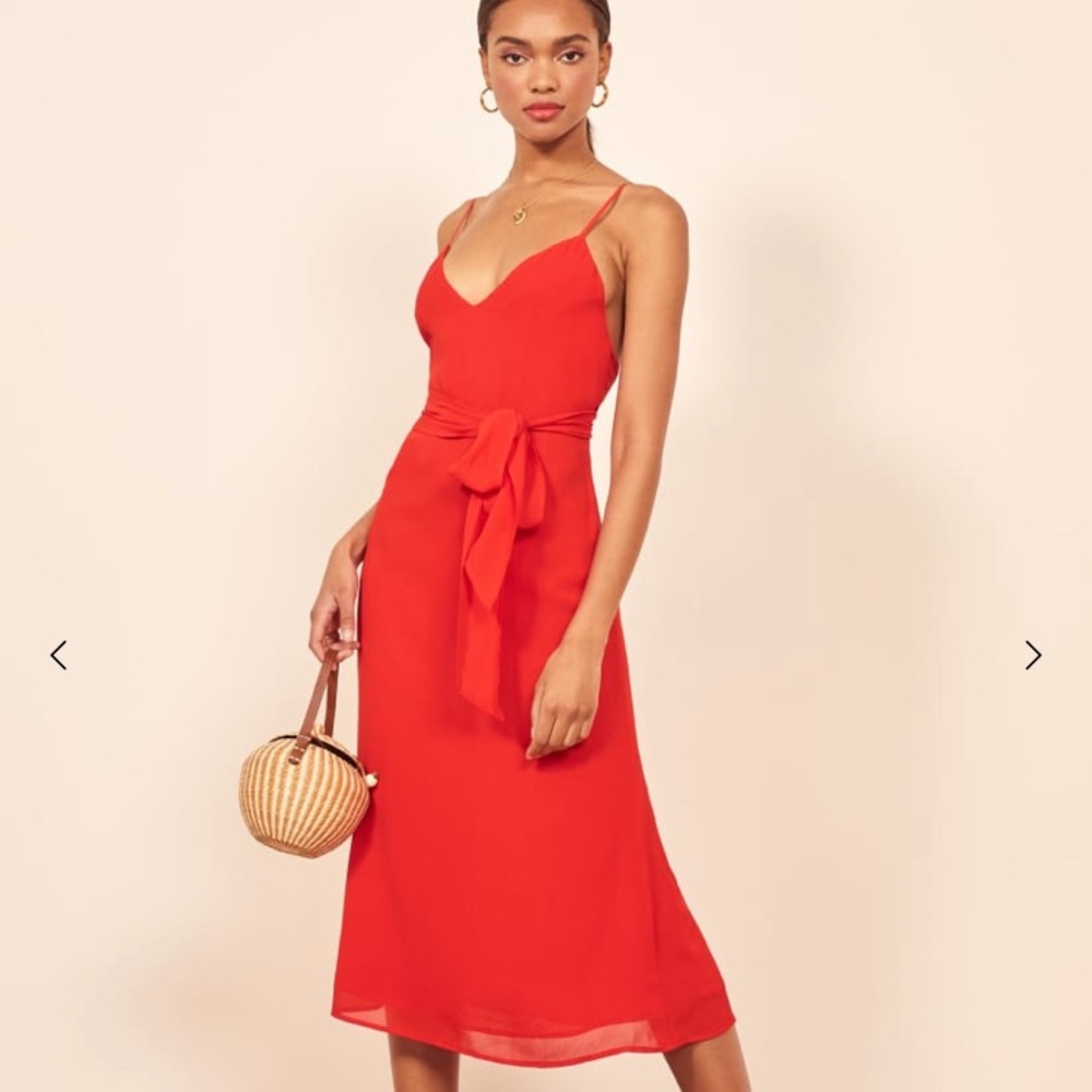 Reformation Dietrich Dress Tomato Red